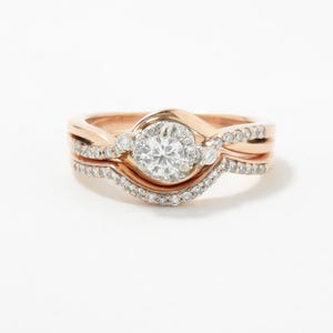 10k Gold Diamond Engagement Set; Diamond Engagement Ring; Diamond Wedding Band; Bridal Set; 10k Rose Gold Ring; Contour Band; Multi-Stone