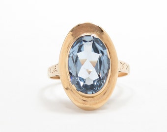 14k Gold Aquamarine Ring; Vintage Aquamarine Ring; Statement Ring; Vintage Ring; Modern Modernist Ring; Blue Gemstone Ring; Gemstone Jewelry
