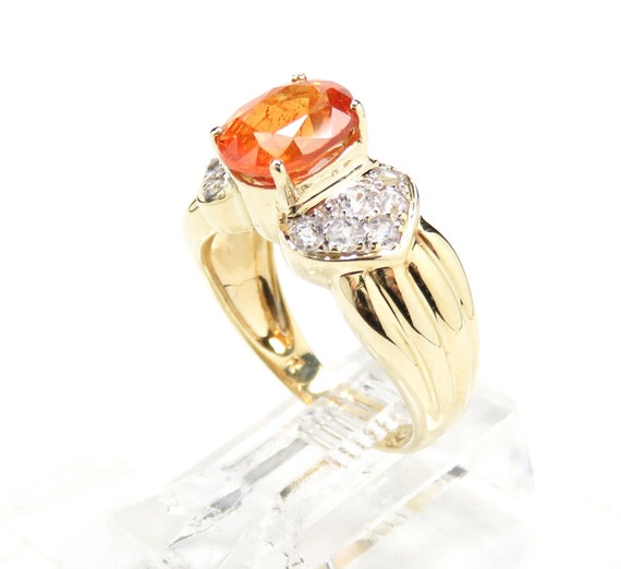 14k Gold Spessarite Garnet and White Sapphire Rin… - image 5