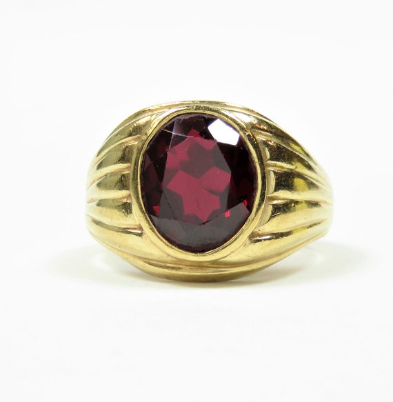 Vintage 10k Gold Garnet Ring; Garnet Statement Rin