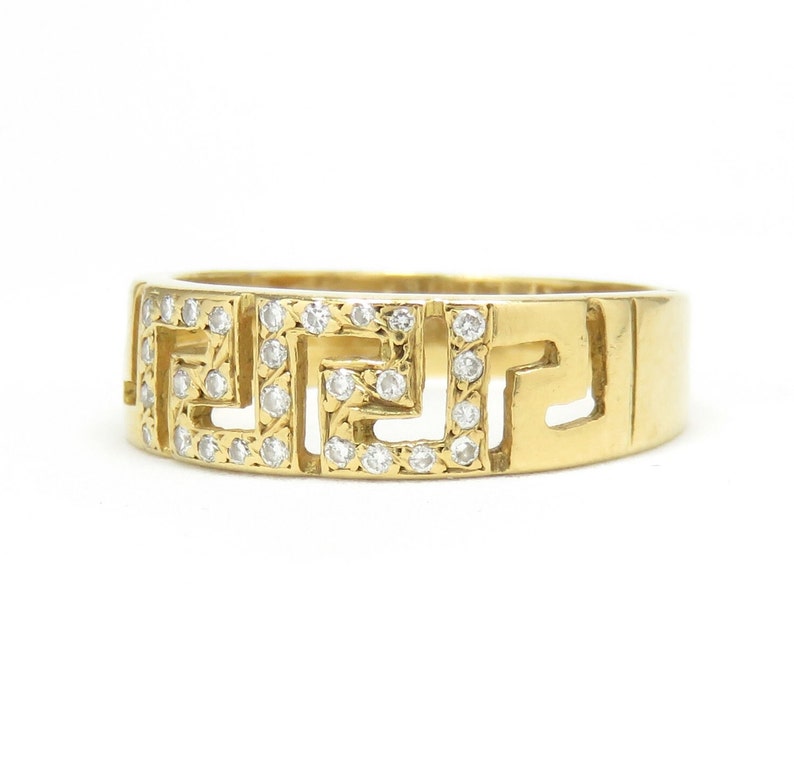 18k Gold Diamond Greek Key Band Ring Diamond Band Ring Diamond Wedding Ring Stacking Ring Vintage Diamond Ring Retro Ring Vintage Ring image 2