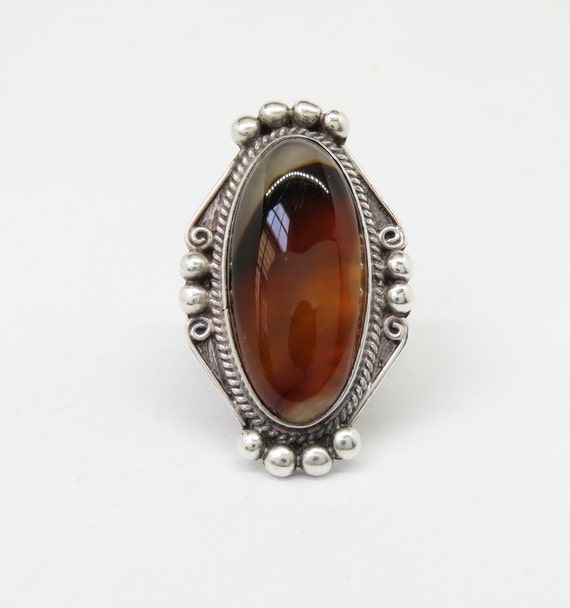 Vintage Mexican Sterling Silver Agate Ring; Sterli