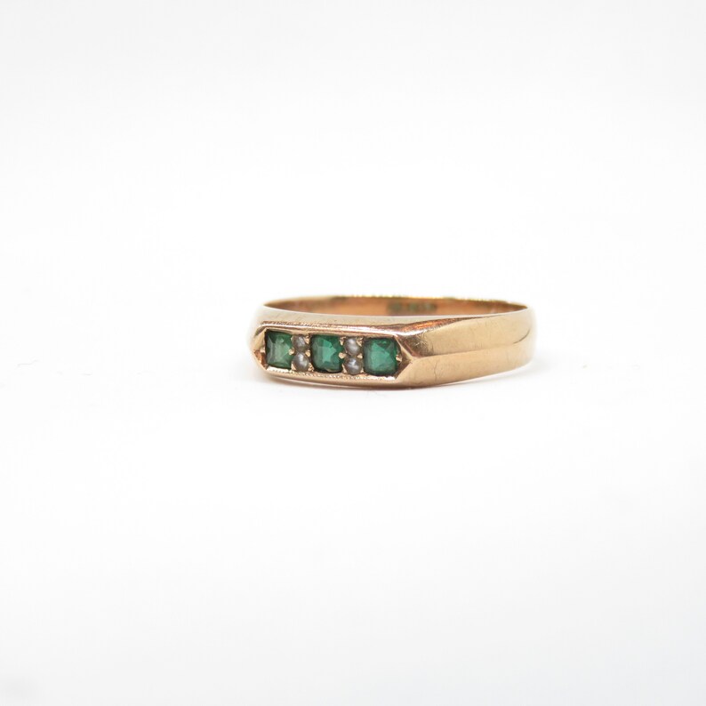 Victorian 10k Rose Gold and Green Garnet Band Ring; Vintage Wedding Band; Vintage Wedding Ring; Victorian Wedding Ring; Stacking Ring