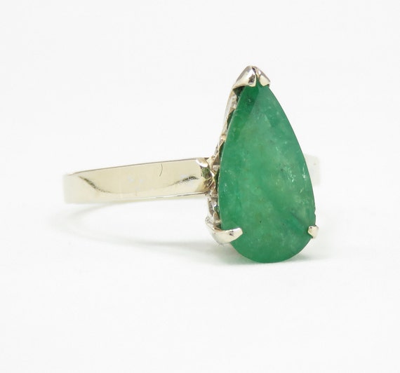 14k Gold Pear Cut Emerald Ring; Emerald Engagemen… - image 3