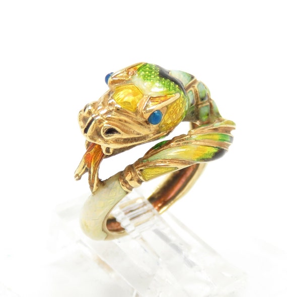 18k Gold Enamel Snake Ring; Vintage Snake Ring; 18