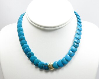 14k Gold and Turquoise Necklace; 14k Gold Necklace; Vintage Turquoise Choker; Blue Gemstone Necklace; Gemstone Jewelry; Vintage Choker;