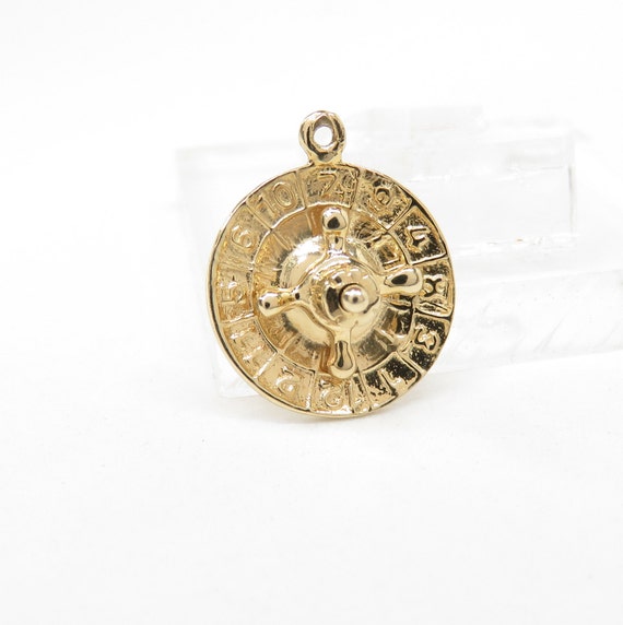 14k Gold Roulette Wheel Charm; 14k Gold Charm; Vin