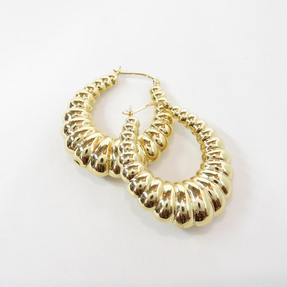 14k Gold Chunky Hoop Earrings; 14k Gold Hoops; Vin