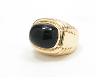 Massive 14k Gold Onyx Ring; Onyx Statement Ring; Vintage Onyx Ring; Big Chunky Large; 14k Gold Ring; 1990s 90s Nineties Gold Jewelry; Retro