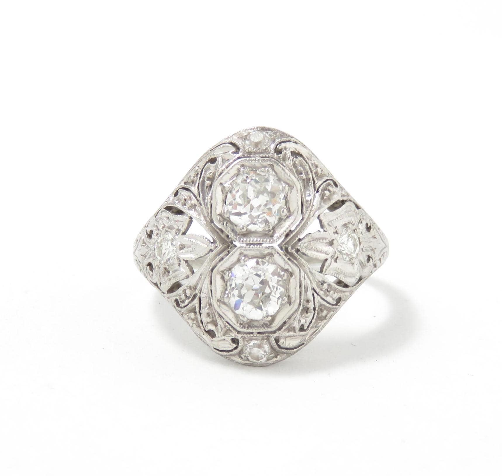 Platinum Art Deco Diamond Dinner Ring; Vintage Diamond Ring; Antique Diamond Ring; Multi-Stone Diamond Ring; 1920s Ring; Art Deco Engagement
