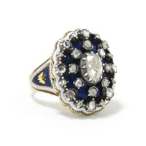 14k Gold Georgian Diamond and Enamel Ring; Antique Diamond Ring; Rose Cut Diamonds; Georgian Ring; Diamond Statement Ring; Big Large Chunky