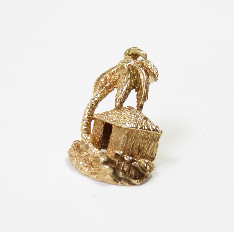 14k Gold Tropical Island Charm; Palm Tree Charm; Vintage Charm; Charm Bracelet; Retro Charm; 14k Gold Charm; Desert Island Charm