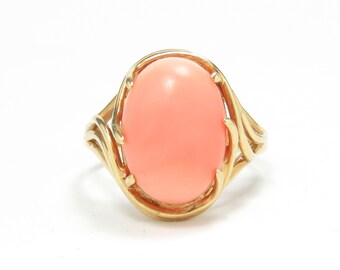 14k Gold Coral Ring; Vintage Coral Ring; Pink Gemstone Ring; Gemstone Jewelry; Coral Statement Ring; Retro Ring; Vintage Ring; Coral Jewelry