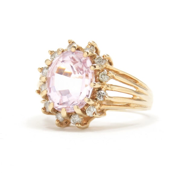 14k Gold Pink Spinel and Diamond Ring; Vintage Sp… - image 2