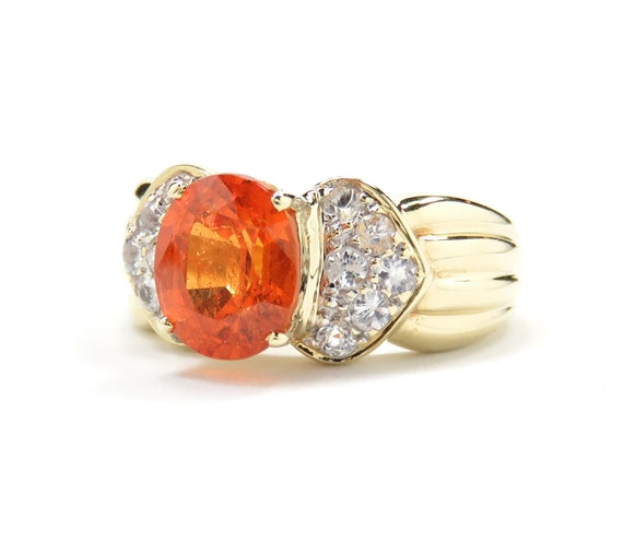 14k Gold Spessarite Garnet and White Sapphire Rin… - image 2