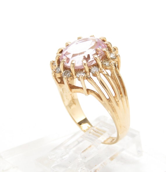 14k Gold Pink Spinel and Diamond Ring; Vintage Sp… - image 6