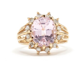 14k Gold Pink Spinel and Diamond Ring; Vintage Spinel Ring; Pink Gemstone Ring; Big Chunky Statement Ring; Vintage Ring; Cocktail Ring