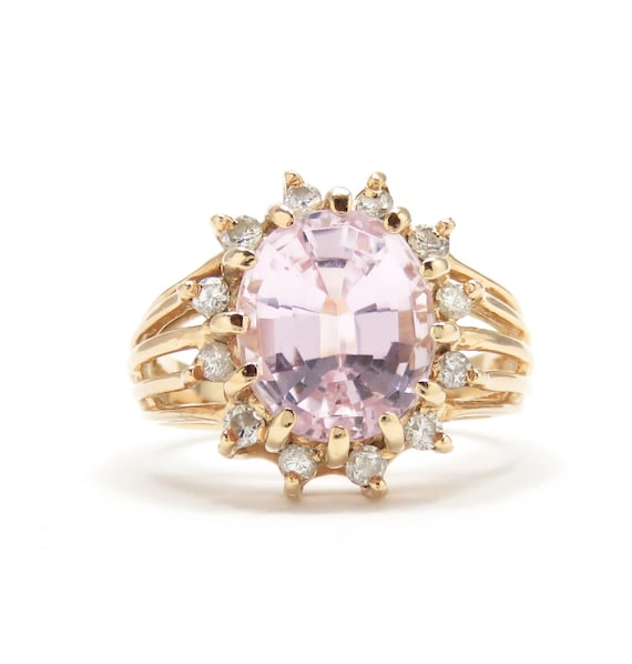 14k Gold Pink Spinel and Diamond Ring; Vintage Sp… - image 1