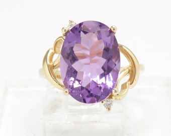 14k Gold Amethyst and Diamond Ring; 14k Gold Ring; Amethyst Statement Ring; Purple Gemstone Ring; Gemstone Jewelry; Vintage Amethyst Ring