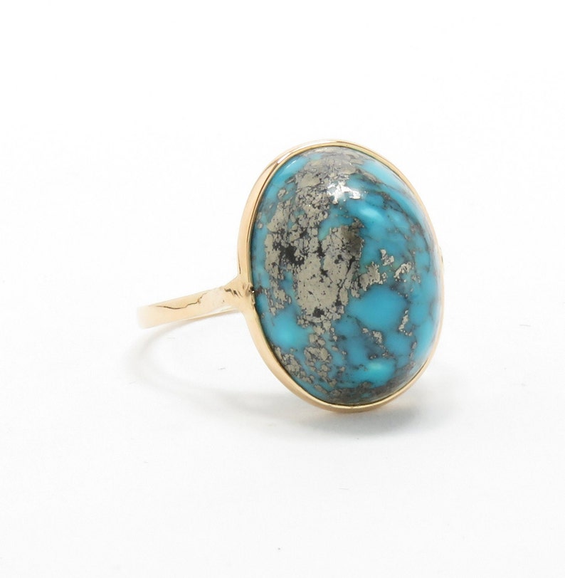 18k Gold Turquoise Ring Turquoise Statement Ring Gemstone Jewelry Blue Gemstone Ring Big Chunky Large Gifts for Her Natural Turquoise image 4