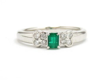 Platinum Emerald and Diamond Ring; Vintage Emerald Ring; Vintage Diamond Ring; Emerald Band Ring; Emerald Stacking Ring; Engagement Ring