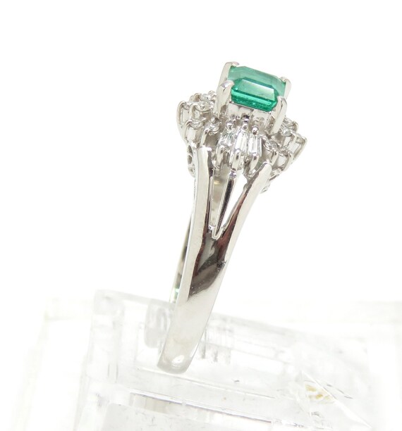 Platinum Emerald and Diamond Engagement Ring; Vin… - image 4