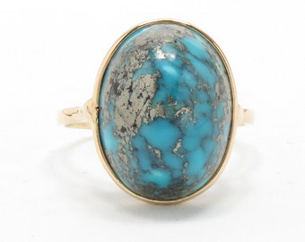 Anello turchese in oro 18 carati; Anello di dichiarazione turchese; Gioielli con pietre preziose; Anello con pietre preziose blu; Grande Grosso Grande; Regali per Lei; Turchese naturale