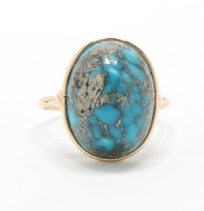 18k Gold Turquoise Ring Turquoise Statement Ring Gemstone Jewelry Blue Gemstone Ring Big Chunky Large Gifts for Her Natural Turquoise image 1