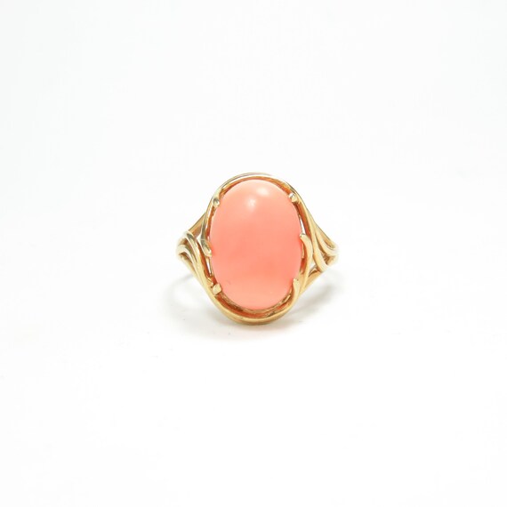 14k Gold Coral Ring; Vintage Coral Ring; Pink Gems