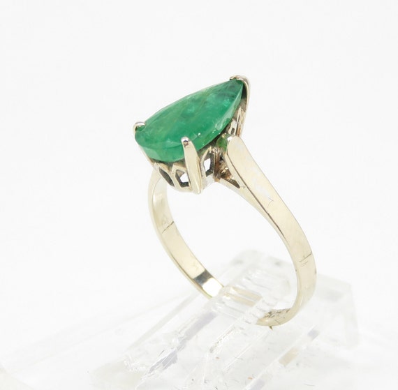 14k Gold Pear Cut Emerald Ring; Emerald Engagemen… - image 5