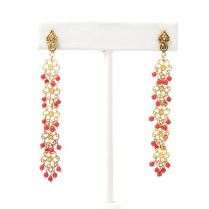 18k Gold Coral Dangle Earrings; Vintage Coral Earrings; Coral Drop Earrings; 18k Gold Earrings; Vintage Earrings; Gemstone Earrings; Gifts