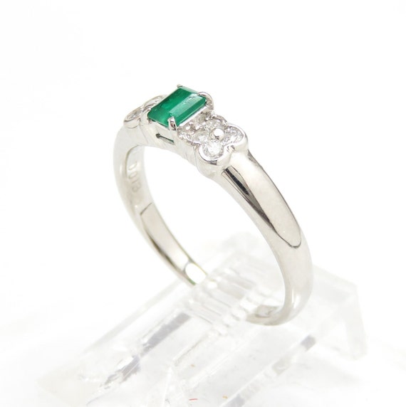 Platinum Emerald and Diamond Ring; Vintage Emeral… - image 6