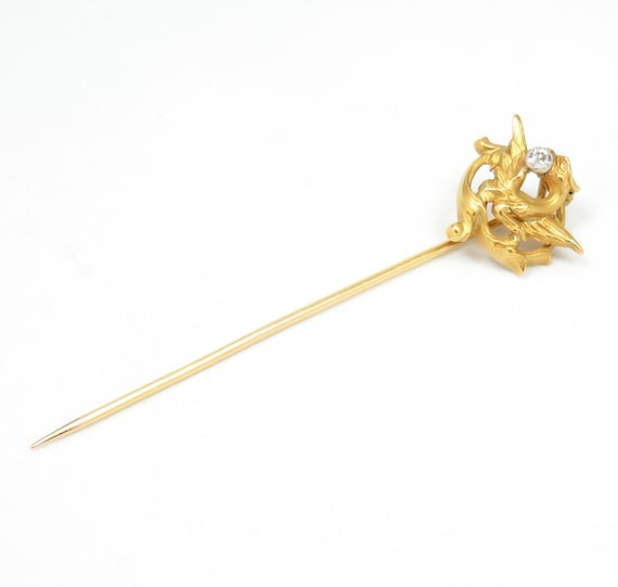 Art Nouveau 18k Gold and Diamond Dragon Stickpin;… - image 3