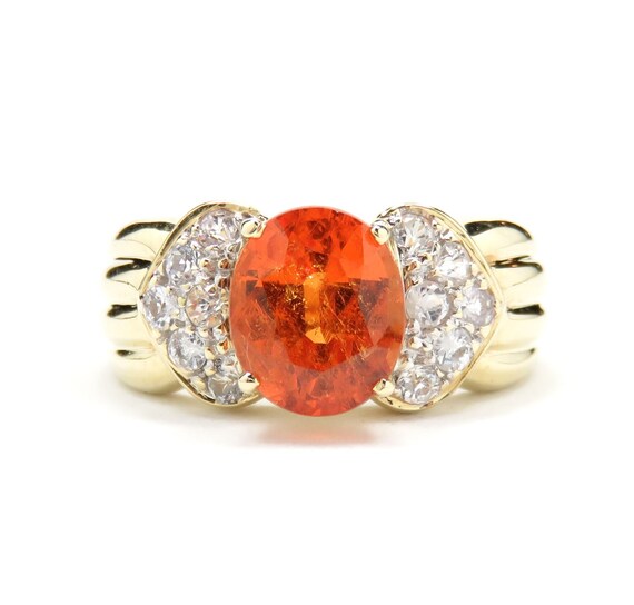 14k Gold Spessarite Garnet and White Sapphire Rin… - image 1