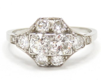 Art Deco Platinum Diamond Engagement Ring; Vintage Diamond Ring; Antique Diamond Ring; Toi et Moi Ring; One Carat Vintage Engagement Ring