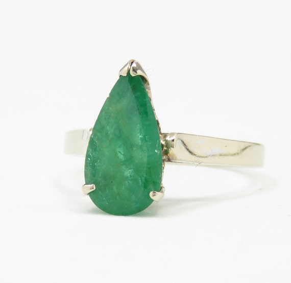 14k Gold Pear Cut Emerald Ring; Emerald Engagemen… - image 2