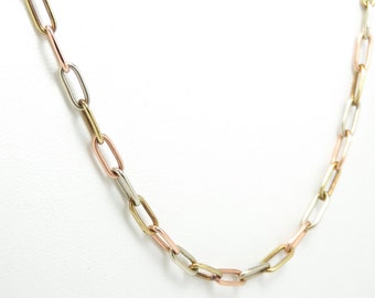 14k Gold Paperclip Chain; Mixed Metals Chain; 14k Gold Chain; 14k Gold Necklace; Vintage Chain; Layering Necklace; Solid Gold Link Chain