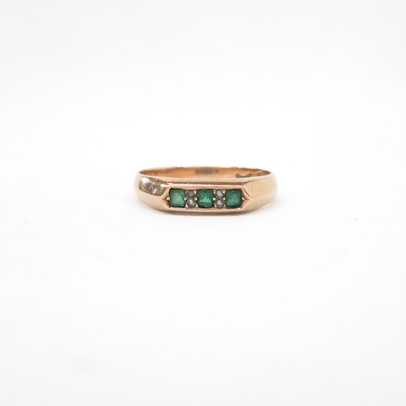 Victorian 10k Rose Gold and Green Garnet Band Ring; Vintage Wedding Band; Vintage Wedding Ring; Victorian Wedding Ring; Stacking Ring