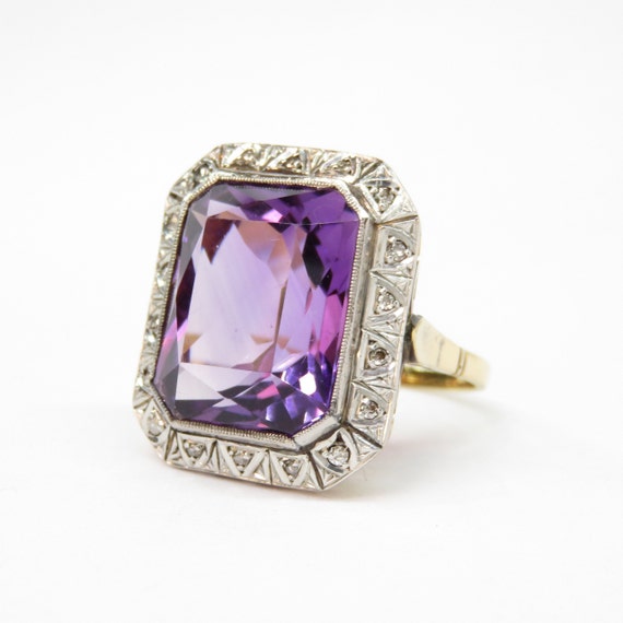 Art Deco 18k Gold and Platinum Amethyst and Diamon