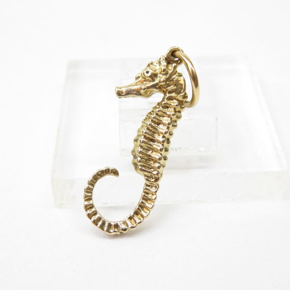 14k Gold Seahorse Charm; Vintage Gold Charm: Fish