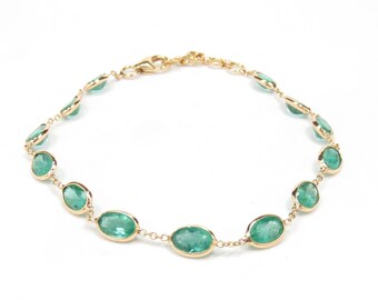 18k Gold Emerald Bracelet; Minimalist Emerald Bracelet; May Birthstone; Green Gemstone Bracelet; Link Bracelet; Wedding Bracelet; Bridal