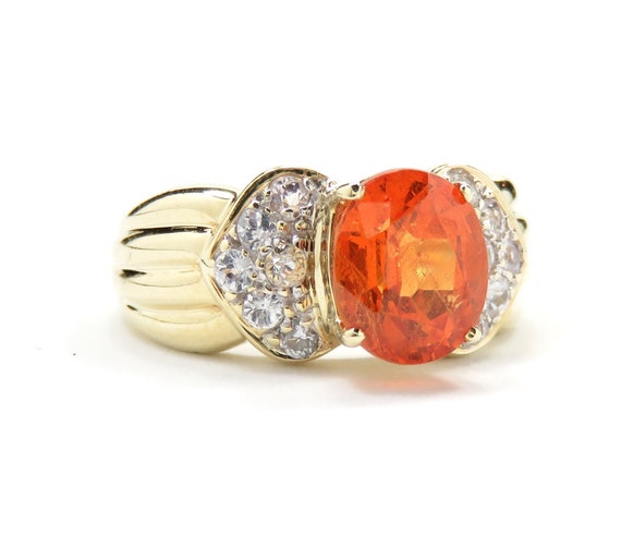 14k Gold Spessarite Garnet and White Sapphire Rin… - image 3