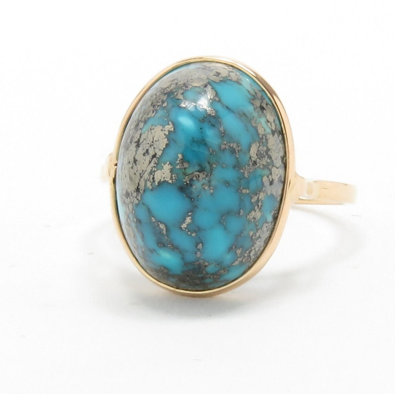 18k Gold Turquoise Ring Turquoise Statement Ring Gemstone Jewelry Blue Gemstone Ring Big Chunky Large Gifts for Her Natural Turquoise image 2