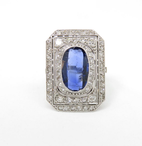 Art Deco Platinum Sapphire and Diamond Dinner Ring