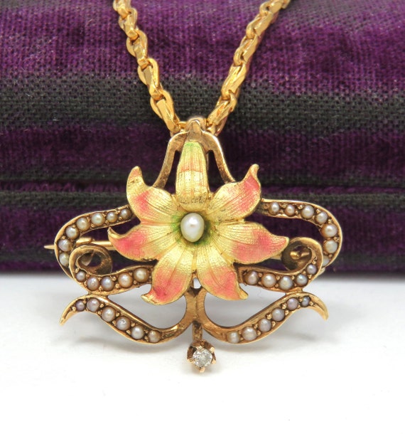 14k Gold Victorian Pendant and Brooch; Victorian W