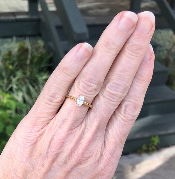 14k Gold Oval Cut Diamond Engagement Ring; Half Carat… Gem