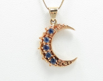 Victorian 14k Gold and Sapphire Crescent Moon Pendant; Victorian Crescent; Pendant Necklace; Sapphire Pendant; 14k Gold Pendant; Moon Charm