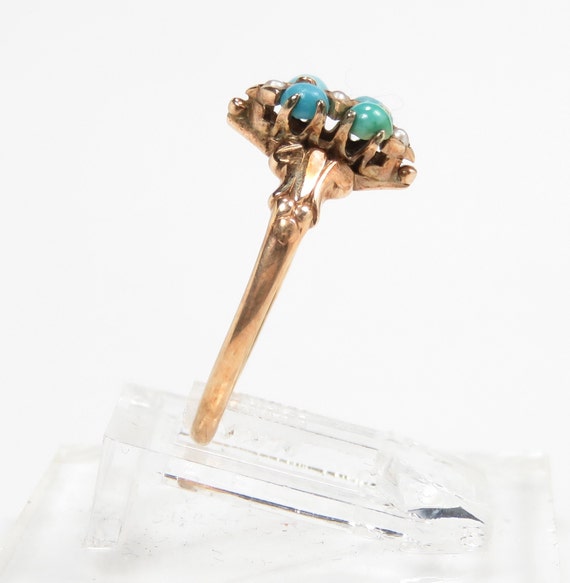 Victorian 10k Gold Turquoise and Pearl Ring; Vict… - image 6