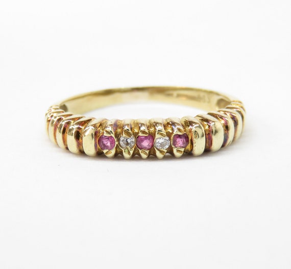 Victorian 14k Gold Ruby and Diamond Band Ring; Vin