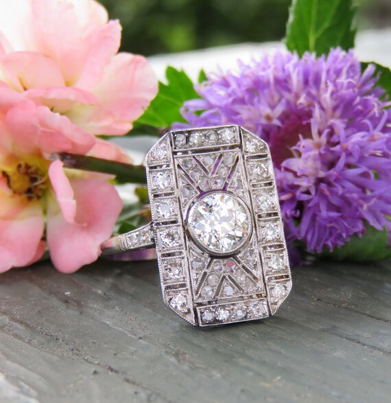 Art Deco Platinum Diamond Dinner Ring; 1.5 Carats;